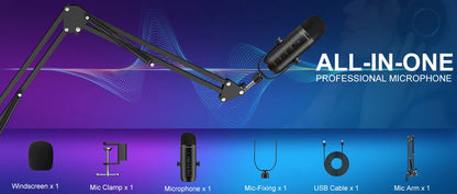 HAOMUREN USB-mikrofonset med bomarm för streaming