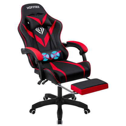 200Lbs Load Gaming Chair with Massage Ergonomic Computer Chair Footrest and Lumbar Support Reclining PC Chair Adjust Armrest