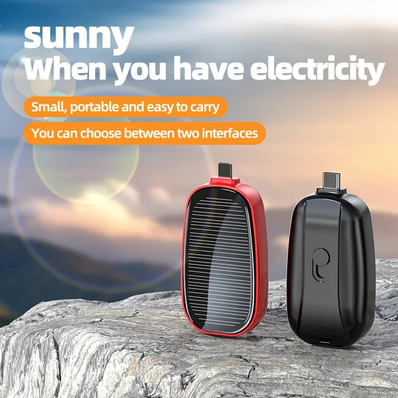 Lenovo 1200mAh Solar Mini Power Bank Key Ring Portable Charger Compact Outdoor Camping External Battery Emergent Phone Powerbank