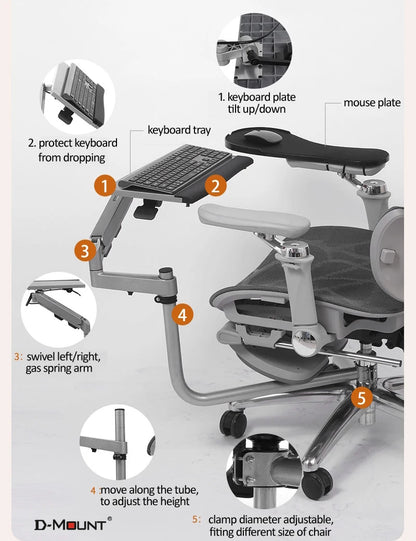 D-MOUNT High OK5030 Multi Functional Gas Spring Arm Laptop Tray Holder Around Chair Legs Lazy Office Stand Mouse Plate Mount