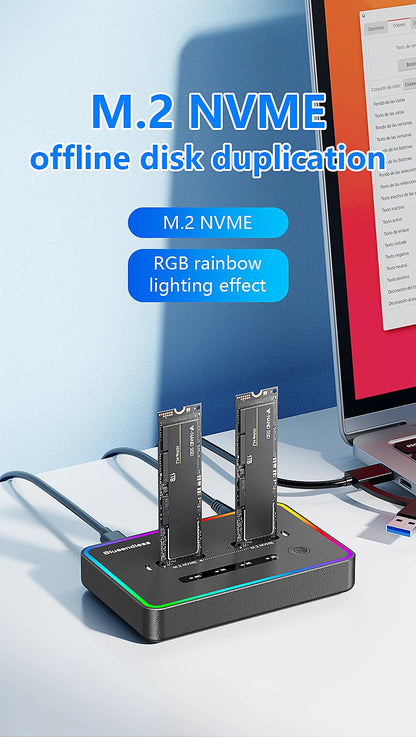 Blueendless Dual-Bay M.2 NVME SSD Clone Docking Station 20Gbps USB3.2 USB C Type C OFFline Cloner Duplicator NVme PCIE Enclosure