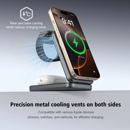 3-in-1 Foldable Magnetic Wireless Charger Station for iPhone 17/16/15/14/13/12 Apple Watch AirPods Wireless Charging Stand