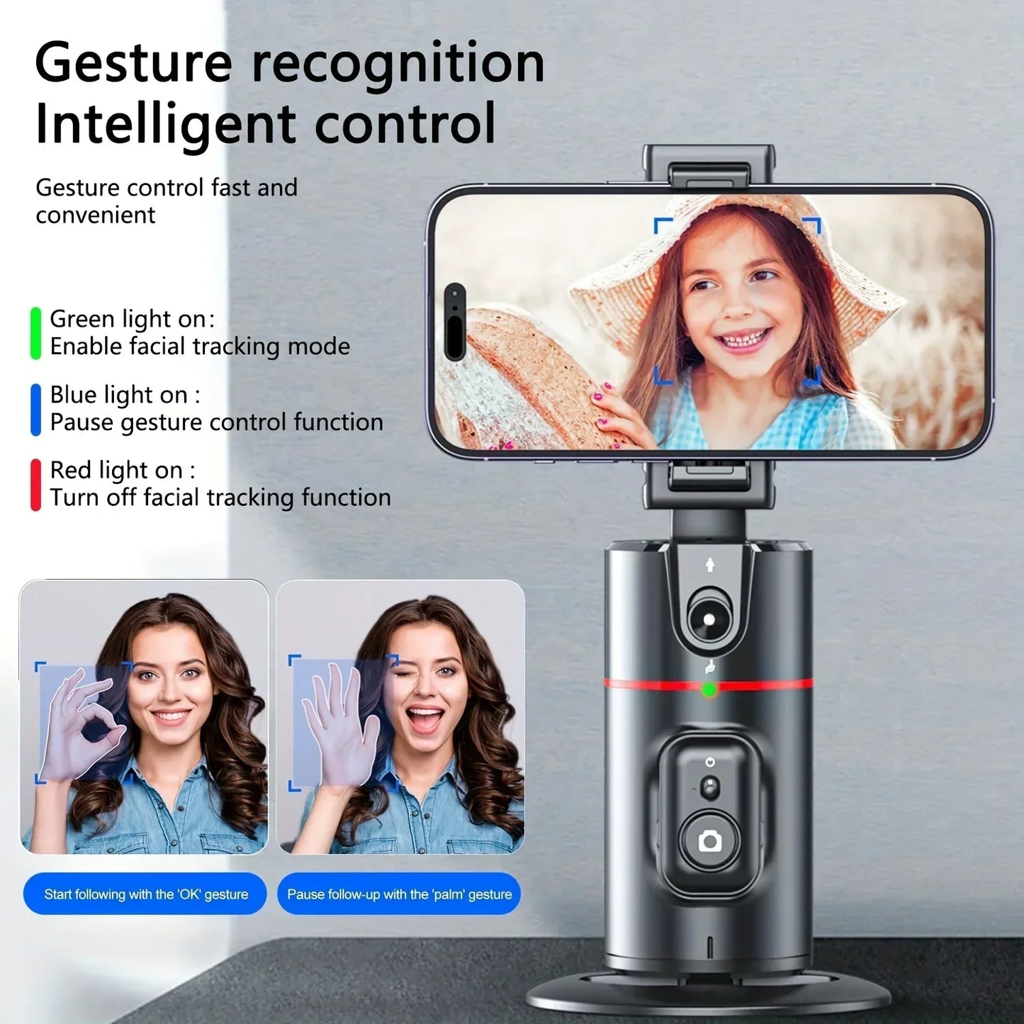 P02 360 ° Rotation Desktop Phone Stand Automatic Face Tracking for iPhone 16 15 Samsung S23 Xiaomi Handheld Gimbal Selfie Stick