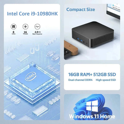 2026 New Windows 11 Intel I9-10980HK Office/home Use Desktop Computer BT5.2 Mini PC 16/32GB RAM 2TB SSD Portable Gaming Mini PC