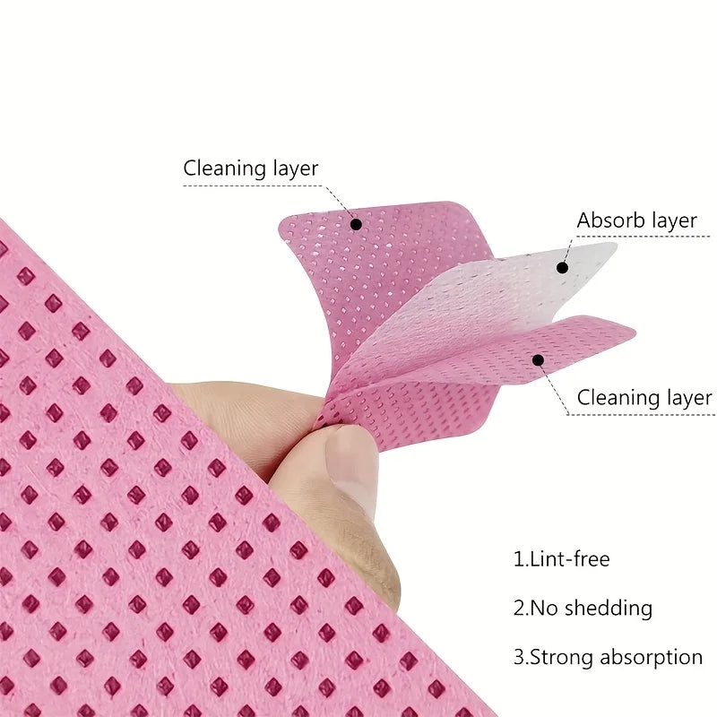 50 Lint-Free Nail Wipes, Super Absorbent Nail Wipes for Removing Gel Polish, Eyelash Extensions, and Nail Preparation (White Pink)