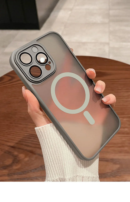 Magnetic Luxury Matte Translucent Armor Shockproof Case For iPhone 16 15 14 13 12 17 Pro Max For Magsafe Wireless Charge Cover
