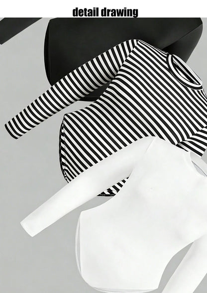 Women's long-sleeved plus-size one-piece dress - fashionable basic style tight-fitting garment - dance outfit one-piece pants
