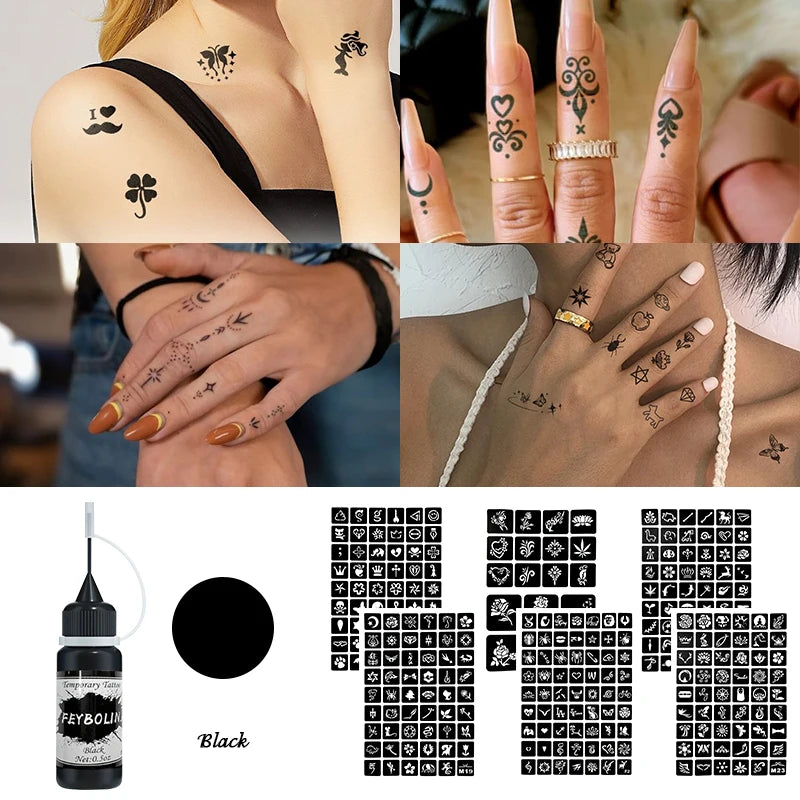 DIY Temporary Tattoo Kit with Stencils-7 Vibrant Colors with 6 Stencil Sheets Ttotal 288 Patterns,Body Art Paints for Halloween