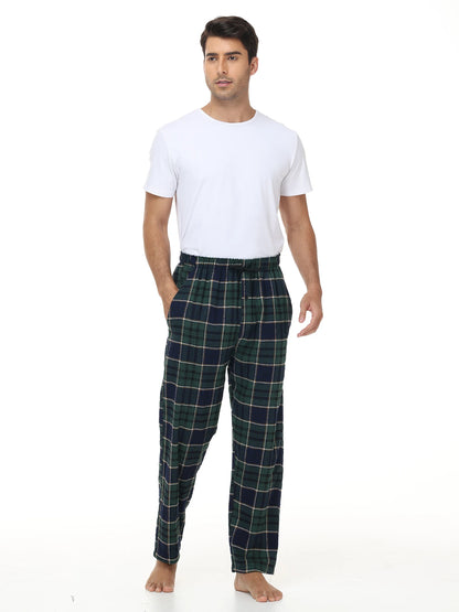 Men's 3Pcs Pajama Sleeping Pants Cotton Plaid Pjs, Long Plaid Print Sleepwear Pajama Pants with Elastic Waist Homewear