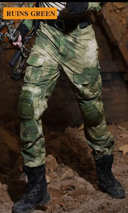 Multicam Tactical Pants +Pads Men Combat Trousers Work Camo Hunting Clothes Multi-pocket Breathable Wear-resisting Cargo Pants