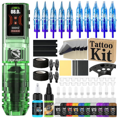 DQFART 1600mAh P2 LED Digital Display Electric Wireless Tattoo Machine Set 12V 6Colors Accessories Body Art Creative Designs