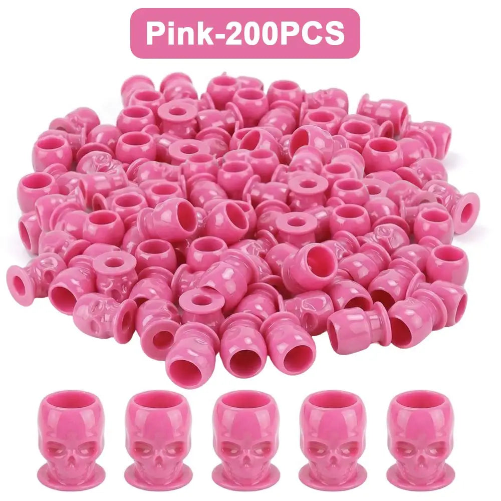 200/100/50PCS Disposable Skull Tattoo Ink Cups Black/White/Pink/Blue Pigment Container Plastic Ink Holder Tattoo Accessories