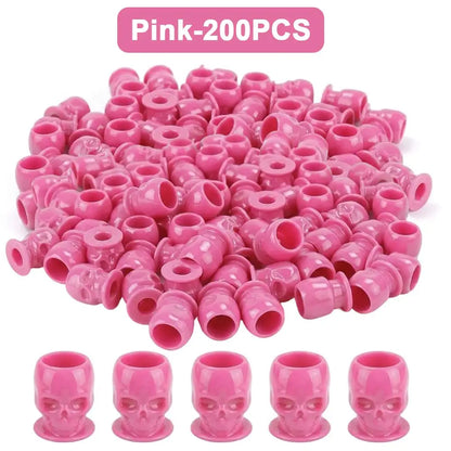 200/100/50PCS Disposable Skull Tattoo Ink Cups Black/White/Pink/Blue Pigment Container Plastic Ink Holder Tattoo Accessories