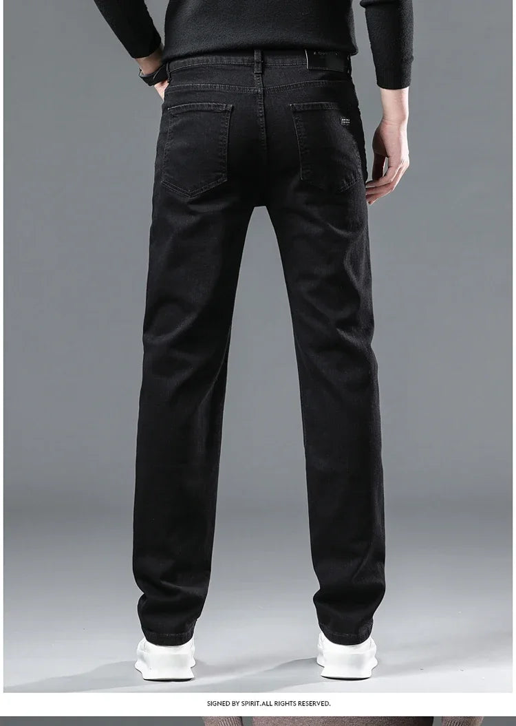 2026 Brand Brushed Jeans Winter Jeans Men Slim Fit Stretch Thick Velvet Pants Warm Jeans Casual Fleece Trousers Male