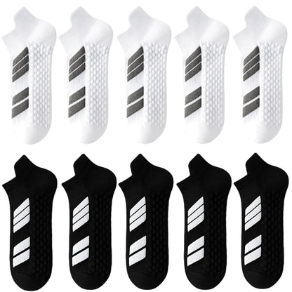 10Pairs Black Low Cut Sports Socks Unisex Breathable Sweat Absorbing Running Basketball Leisure Towel Bottom Socks for Men And W