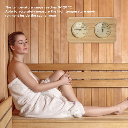 2-i-1 Bastutermometer & Hygrometer i Trä – Väggmonterad, 0–120°C, Guldram