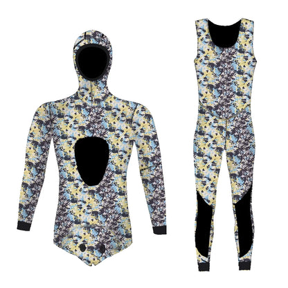 HOT Camouflage Long Sleeve Fission Hooded 2 Pieces Of 1.5/3MM Neoprene Submersible Suit For Men Keep Warm Waterproof Diving Suit
