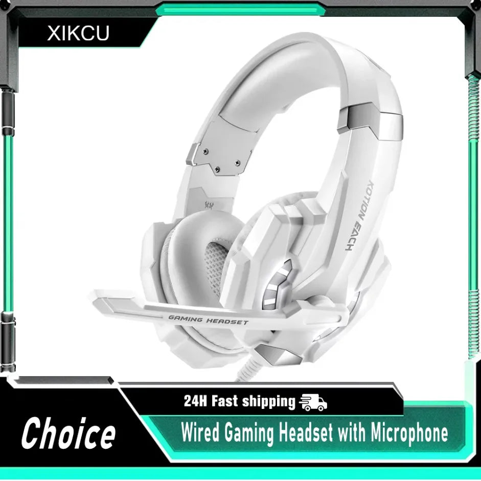 XIKCУ G9000 Gaming Headset Over-Ear – 3,5mm + USB LED-belysning Mikrofon Djupt Bas Stereo PS5 PS4 Xbox PC Laptop Röd Blå Vit