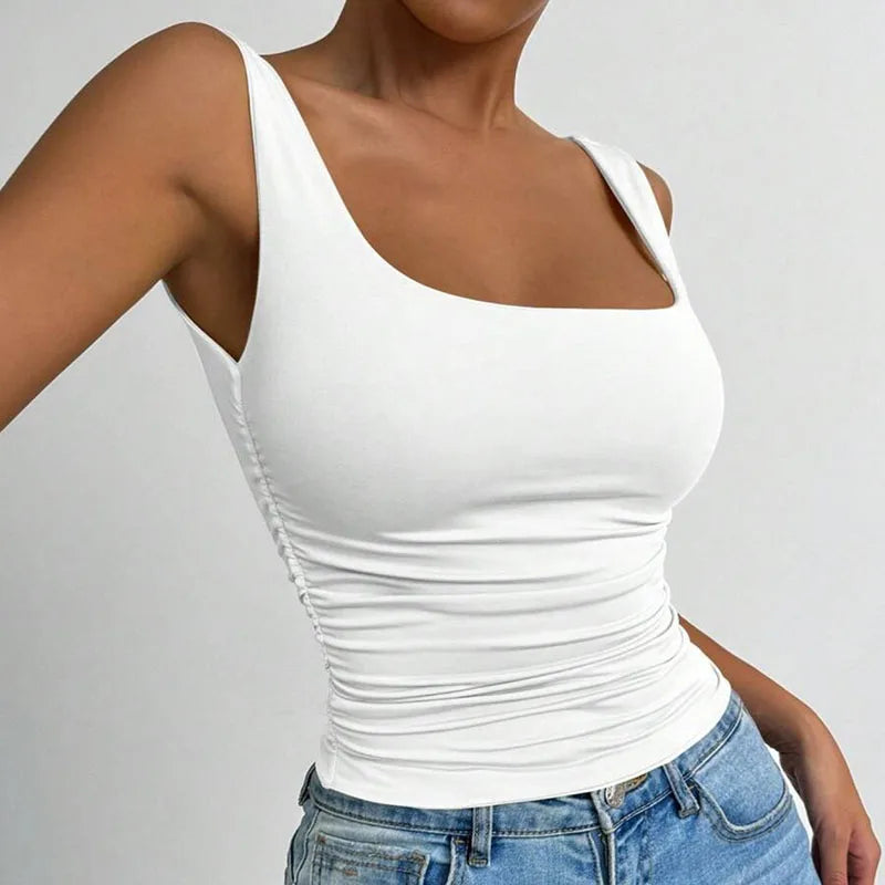 Women Square Neck Tank Top Summer Sleeveless Sexy Slim Fit Y2K Crop Top Female Black White Casual Basic Tight T-Shirt