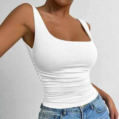 Women Square Neck Tank Top Summer Sleeveless Sexy Slim Fit Y2K Crop Top Female Black White Casual Basic Tight T-Shirt