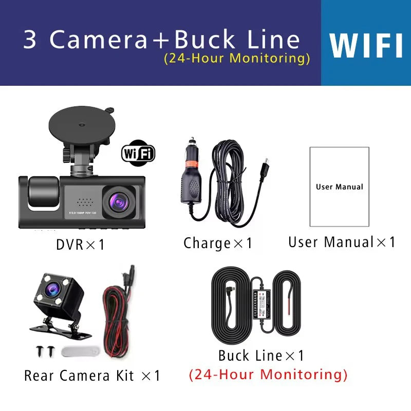 Wifi 3 Channel Dash Cam Three Way Car DVR Inside Vehicle Camera DVRs Recorder HD 1080P Video Mini Registrator Dashcam Camcord