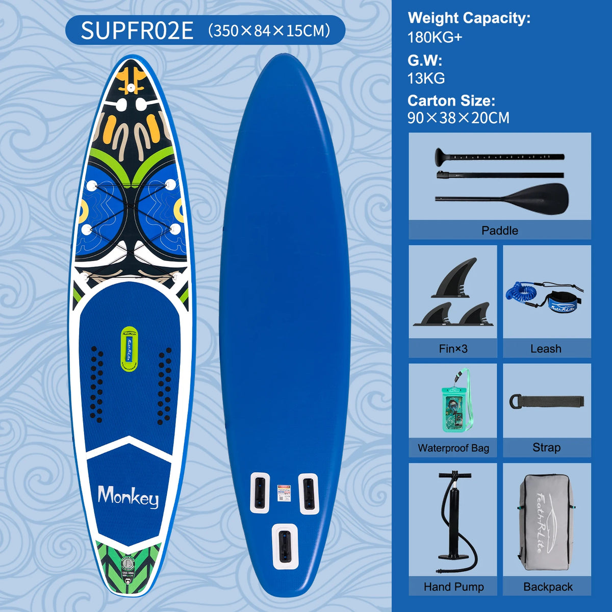 FunWater uppblåsbart SUP-bräde med tillbehör – flera storlekar