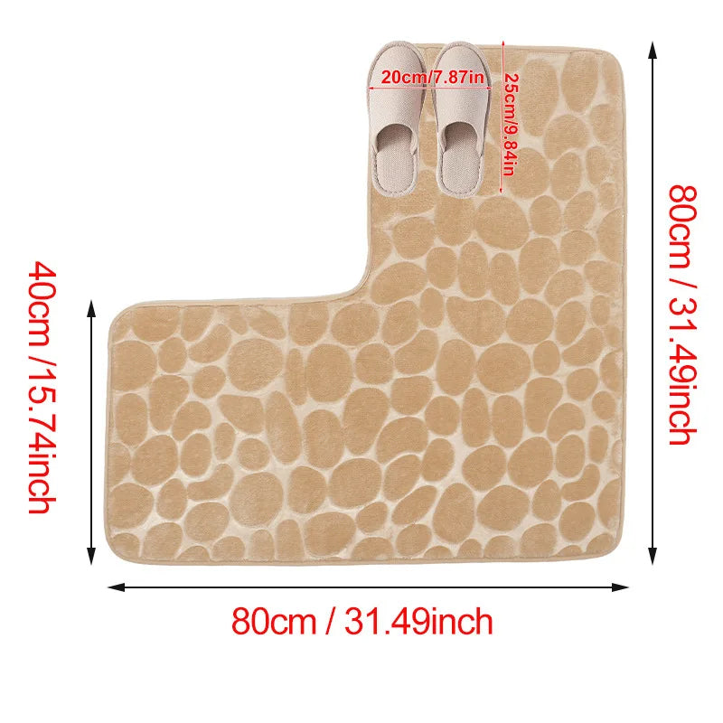 80x80cm New L-shaped Bath Mat Cobblestone Memory Foam Super Absorbent Non-Slip Corner Mat for Bathroom Shower Toilet Home Decor