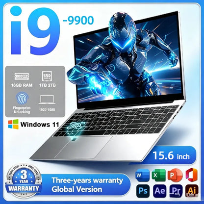 LenO 15,6" Gaming Laptop Intel Core i9-9900 16/32GB RAM Upp till 2TB SSD – Win 11 Pro FHD 1920x1080 Ultratunn Metallram Svart/Silver