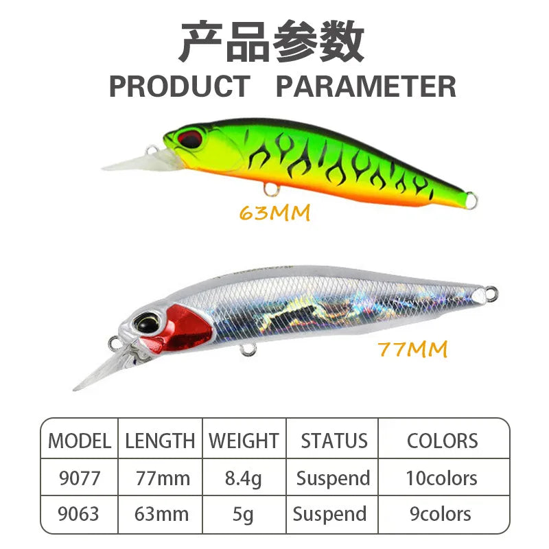 Minnow Fishing Lure Wobbler Rozante 77SP Long Cast Hover Swaying Lure Jerkbait Artificial Bait Culter 77mm/63mm Alburnus Bait