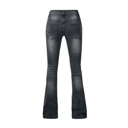 Flare Pants Jeans for Women Vintage Denims Stretch Mid Waist Washed Distressed Pockets Boot Cut 2025 Streetwear Skinny Trousers