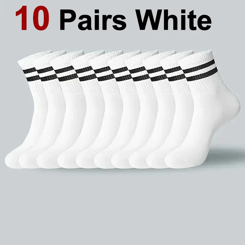 5/10/20 Pairs Neutral Solid Color Round Neck Socks Spring Autumn Sweat Absorbing Breathable Comfortable All-season Sports Socks
