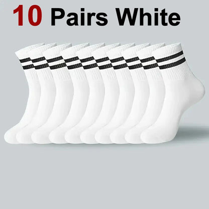 5/10/20 Pairs Neutral Solid Color Round Neck Socks Spring Autumn Sweat Absorbing Breathable Comfortable All-season Sports Socks