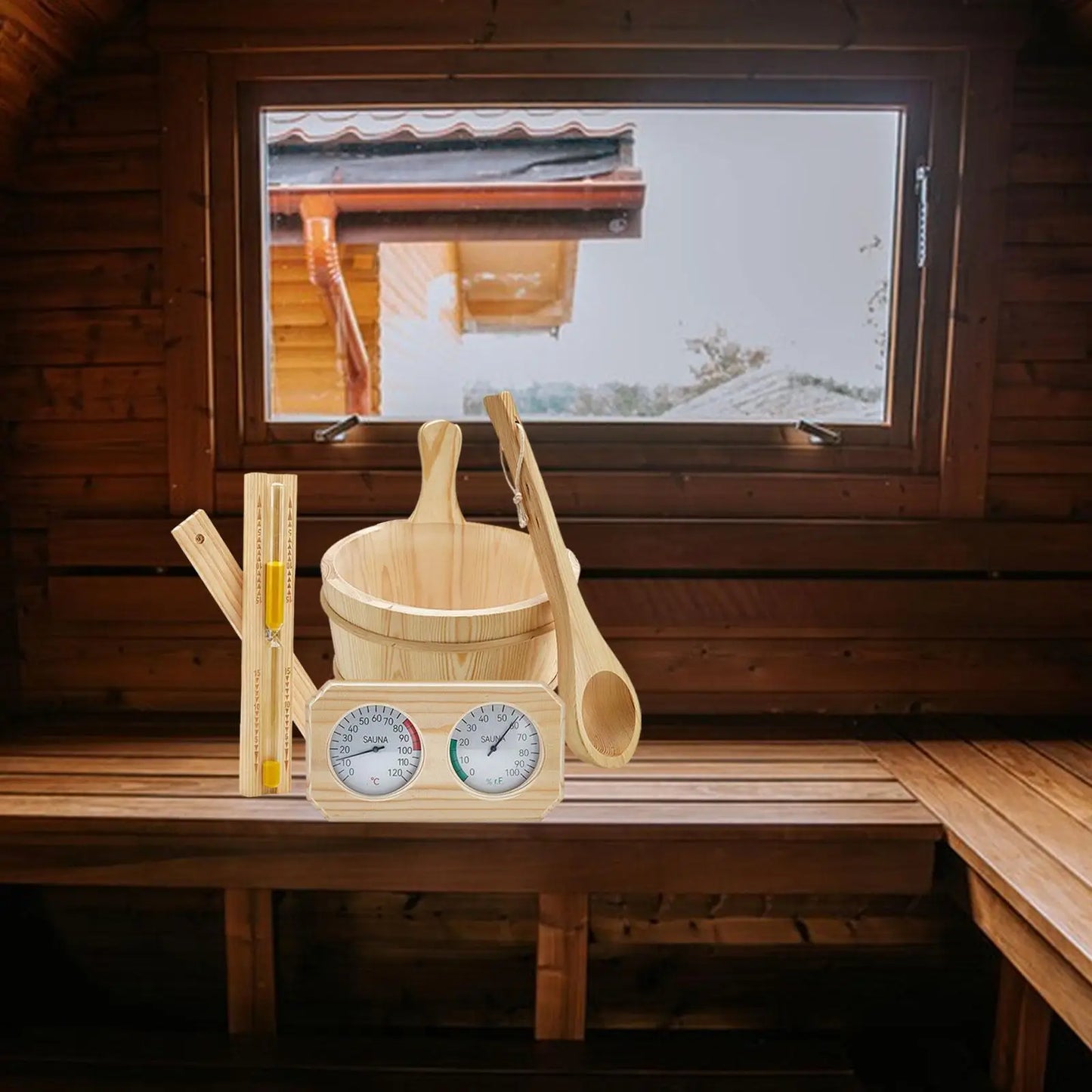 Sauna Accessories Set 4L Bucket Ladle Hourglass Sand Timer for Bathroom SPA Bathtub