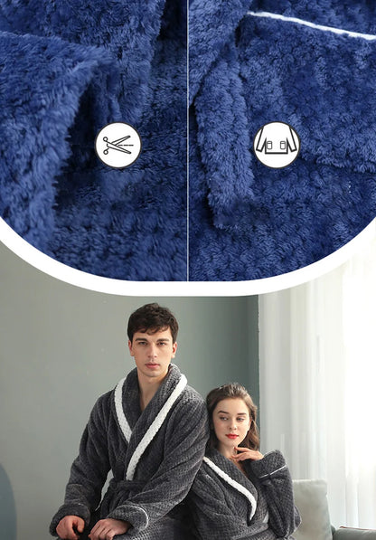 Female Autumn and Winter Warm Long Coral Velvet Thick Couple Bath Bathrobes Men Women Pajamas Shower Robe Bath Towels For Adults