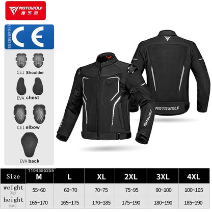 Motowolf Man Jacket Summer Motorcycle Jacket Breathable Motocross Jacket CE Certified Armor Protection Anti Fall Moto Clothing