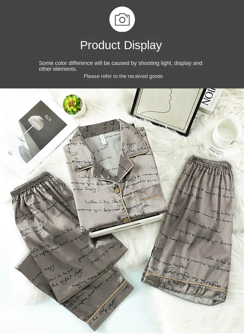 Fashion Summer Autumn 3 Piece Silk Men Pajamas Set Short Sleeve Shorts Oversize Homewear Lapel Collar Loungewear Pijamas for Man