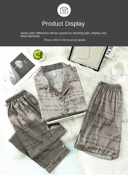 Fashion Summer Autumn 3 Piece Silk Men Pajamas Set Short Sleeve Shorts Oversize Homewear Lapel Collar Loungewear Pijamas for Man