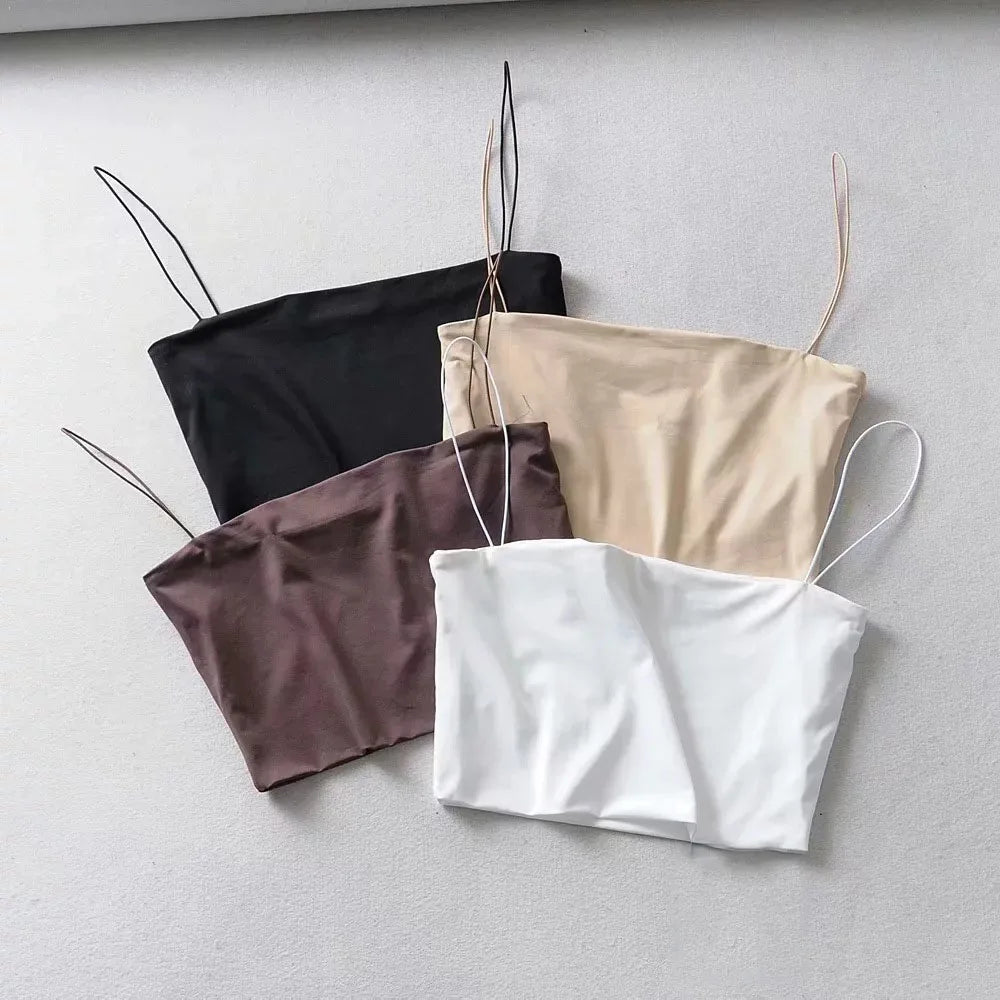 2024 Summer Women's Crop Top Sexy Elastic Cotton Camis sleeveless Short Tank Top Bar