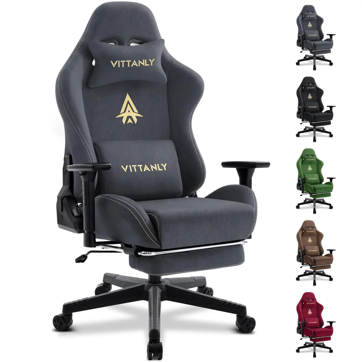 Vittanly Gaming Chair Breathable Office Chair Made of High-Quality Fabric New Adjustable and Rotating Desk Chair with Footrest