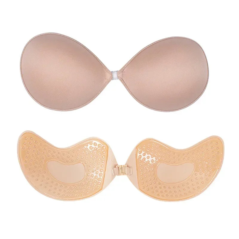 1/2Pcs Sexy Women Invisible Push Up Bras Reusable Adhesive Self-Adhesive Silicone Front Closure Sticky Bra Black Skin Strapless