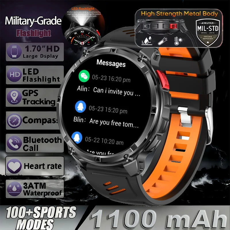 T-Rex3 Pro Militär Smartklocka 2026 – 1100mAh, GPS, Kompass, 5ATM, 14 Färger
