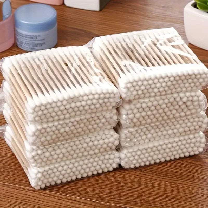 500pcs Bamboo Double-Ended Cotton Swabs - Gentle for Ears & Makeup, Unscented