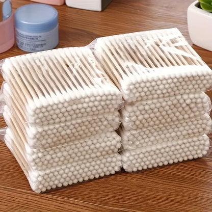 500pcs Bamboo Double-Ended Cotton Swabs - Gentle for Ears & Makeup, Unscented