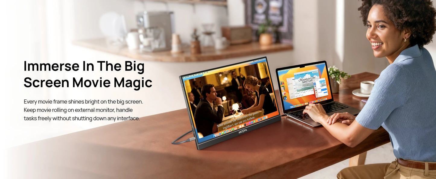 ARZOPA A1M Portabel Skärm 17,3" 1080P IPS – 100% sRGB HDR10 60Hz Inbyggt Stativ Dubbla Högtalare Aluminium USB-C HDMI