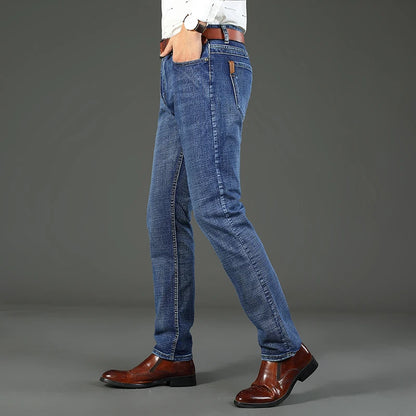 Classic Business Casual Jeans Men 2026 New Fashion Blue Slim Stretch Denim Trousers Male High Pants Men Clothing