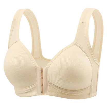 Fallsweet Seamless Front Closure Bra For Women Solid Wire-Free Push Up Bralette Full Coverage Fixed Cups Comfortable Underwear