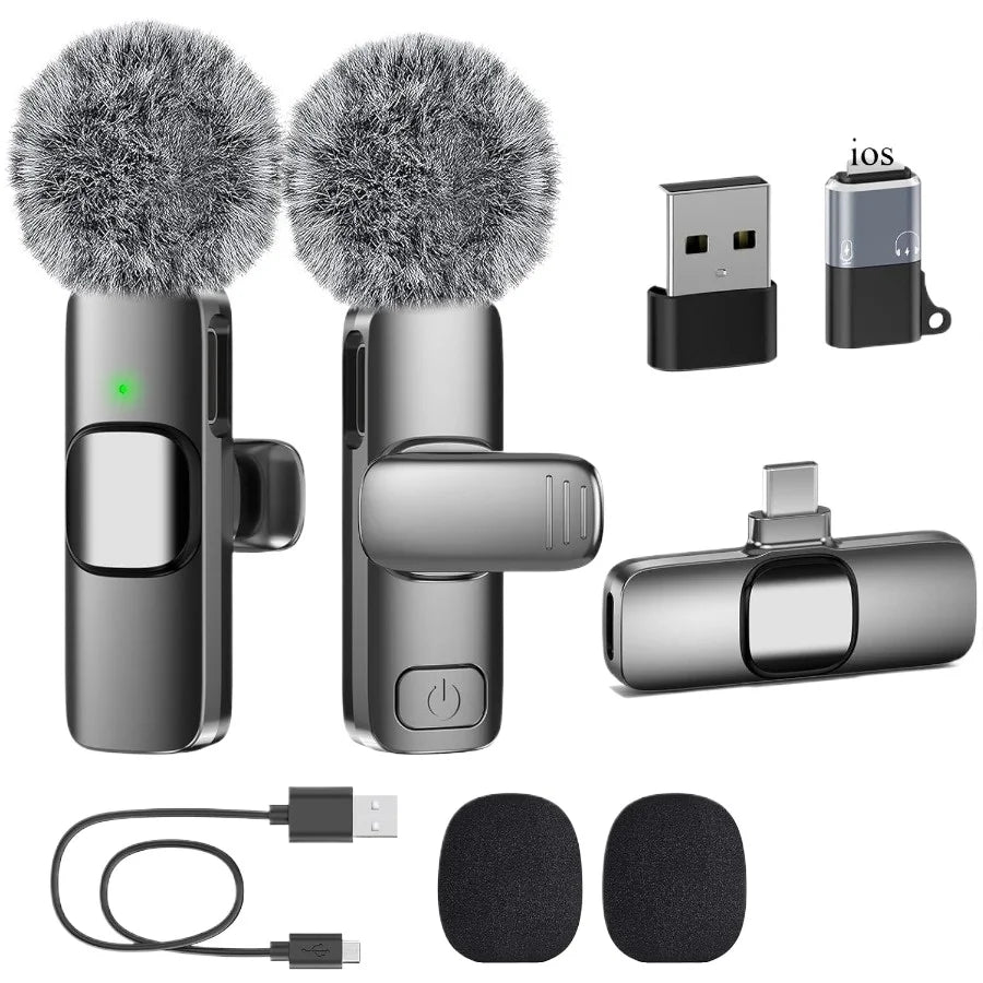 Wireless Lavalier Microphone 2.4G Mini MicPortable Audio Video Recording Mini Mic for iPhone Android Live Broadcast Gaming Phone
