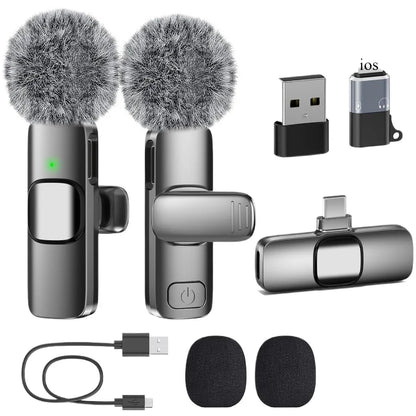 Wireless Lavalier Microphone 2.4G Mini MicPortable Audio Video Recording Mini Mic for iPhone Android Live Broadcast Gaming Phone
