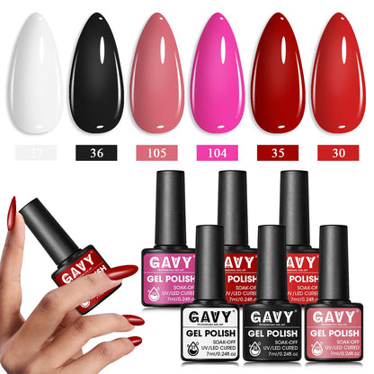 GAVY 6pcs Gel Polish Starter Kit - Permanent Nail Polish Set Glossy Suitable for DIY Manicure, Spring Summer Nail,