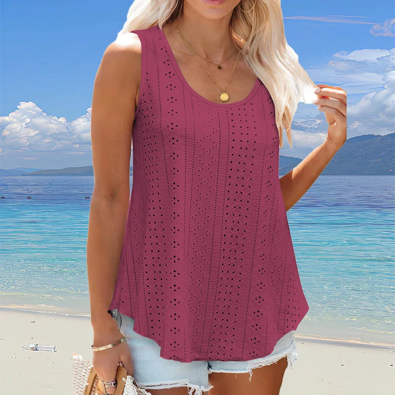 Plus Size Curved Hem Tank Top, Casual Crew Neck Sleeveless Tank Top For Summer, Women's Plus Size Clothing